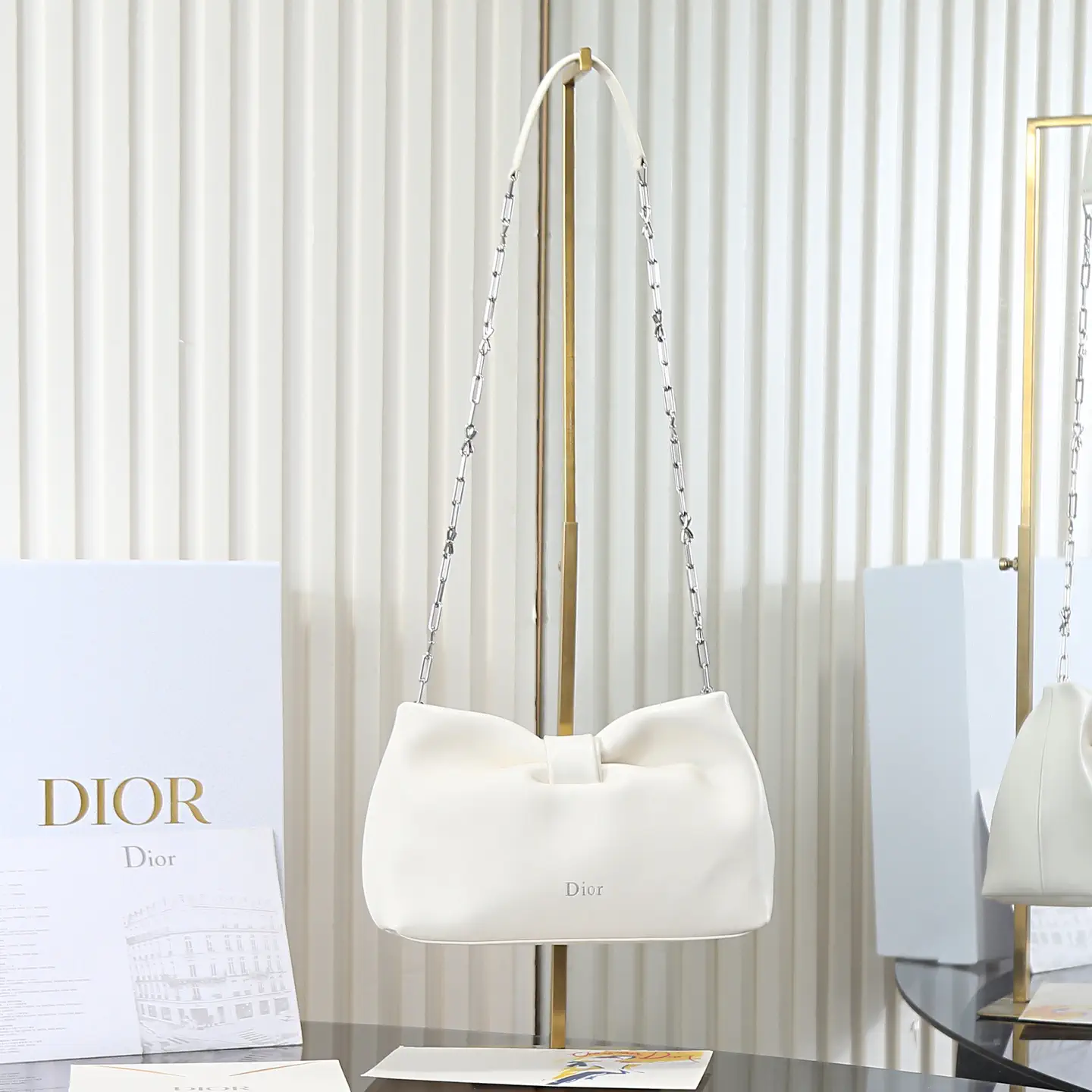 Dior White Lambskin Bow Chain Bag image 1
