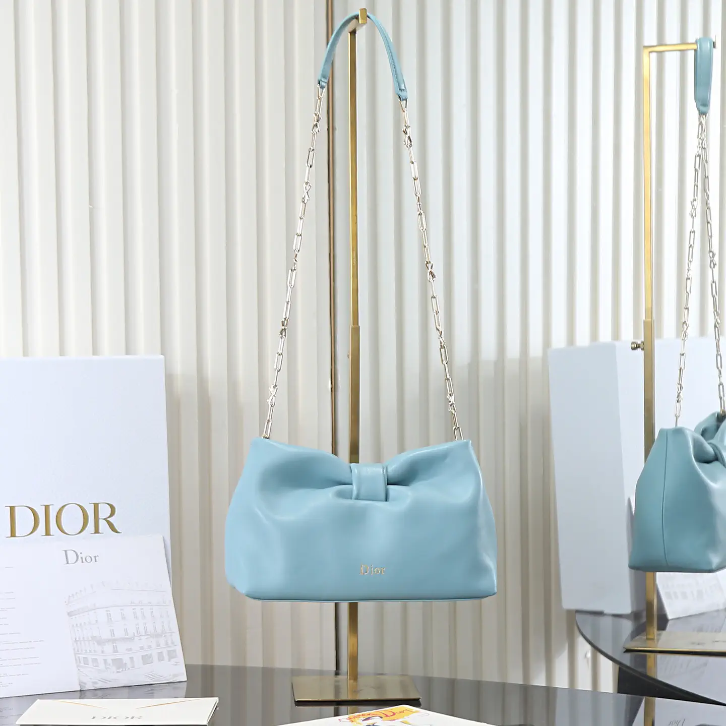 Dior Light Blue Lambskin Bow Chain Bag image 1