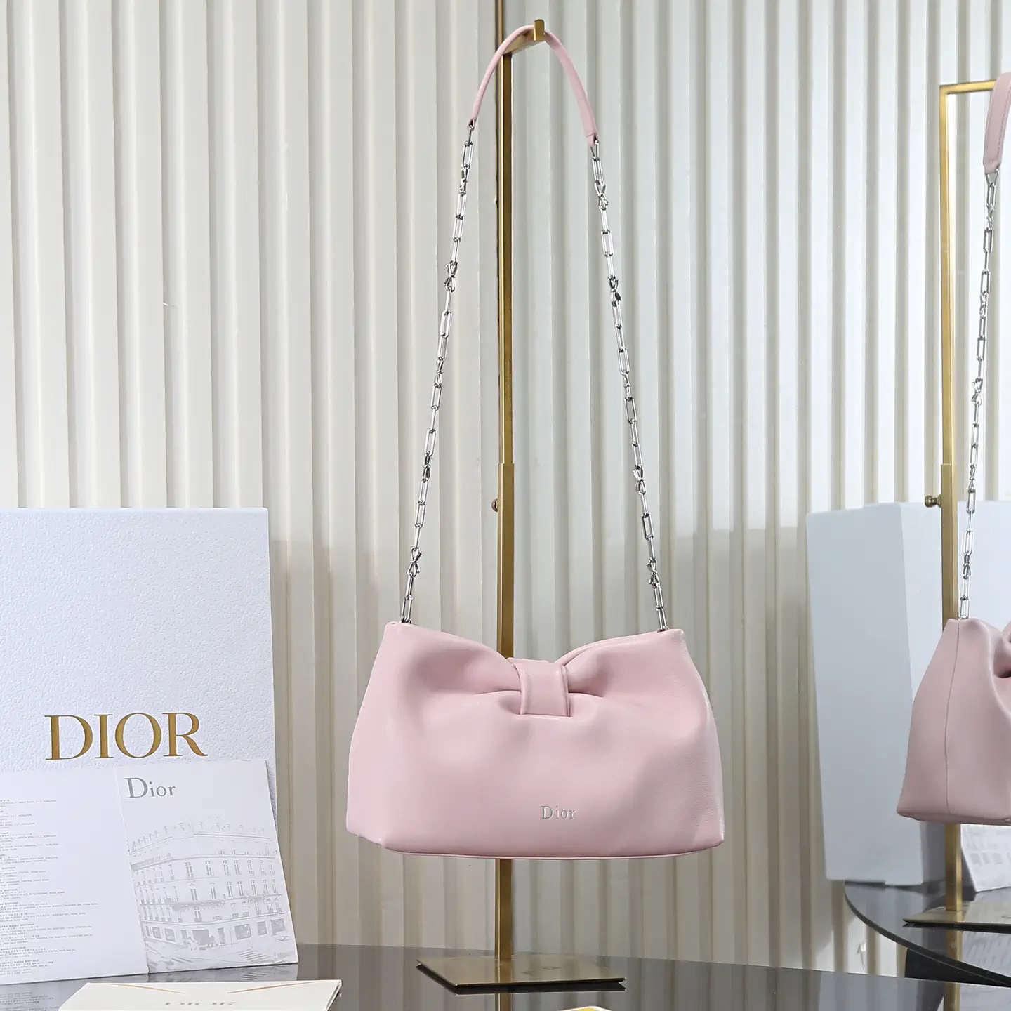 Dior Pink Lambskin Bow Chain Bag image 1