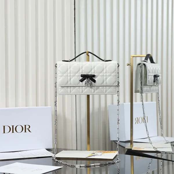 Dior White Quilted Bow Chain WOC Bag image 1