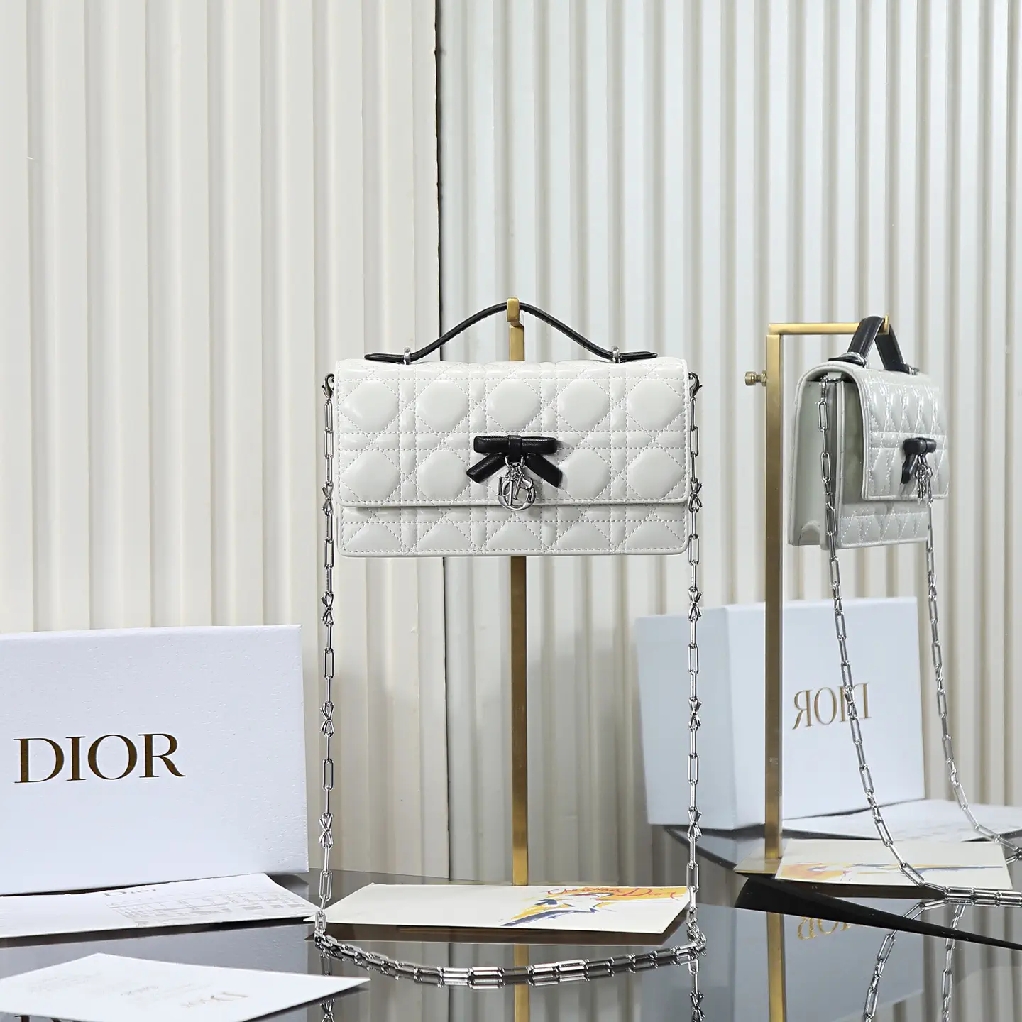 Dior White Quilted Bow Chain WOC Bag image 1