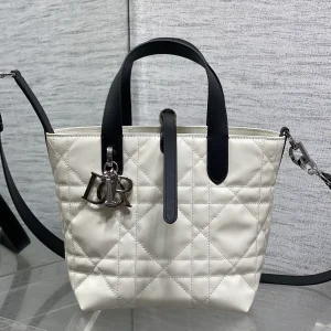 Dior White Quilted Top Handle Bag with Black Trim image 1
