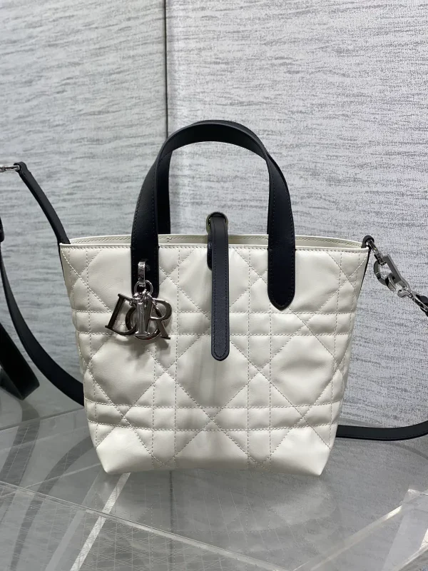 Dior White Quilted Top Handle Bag with Black Trim image 1