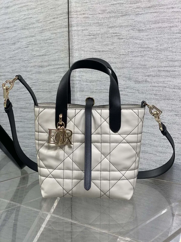 Dior White Quilted Top Handle Bag with Black Trim image 1
