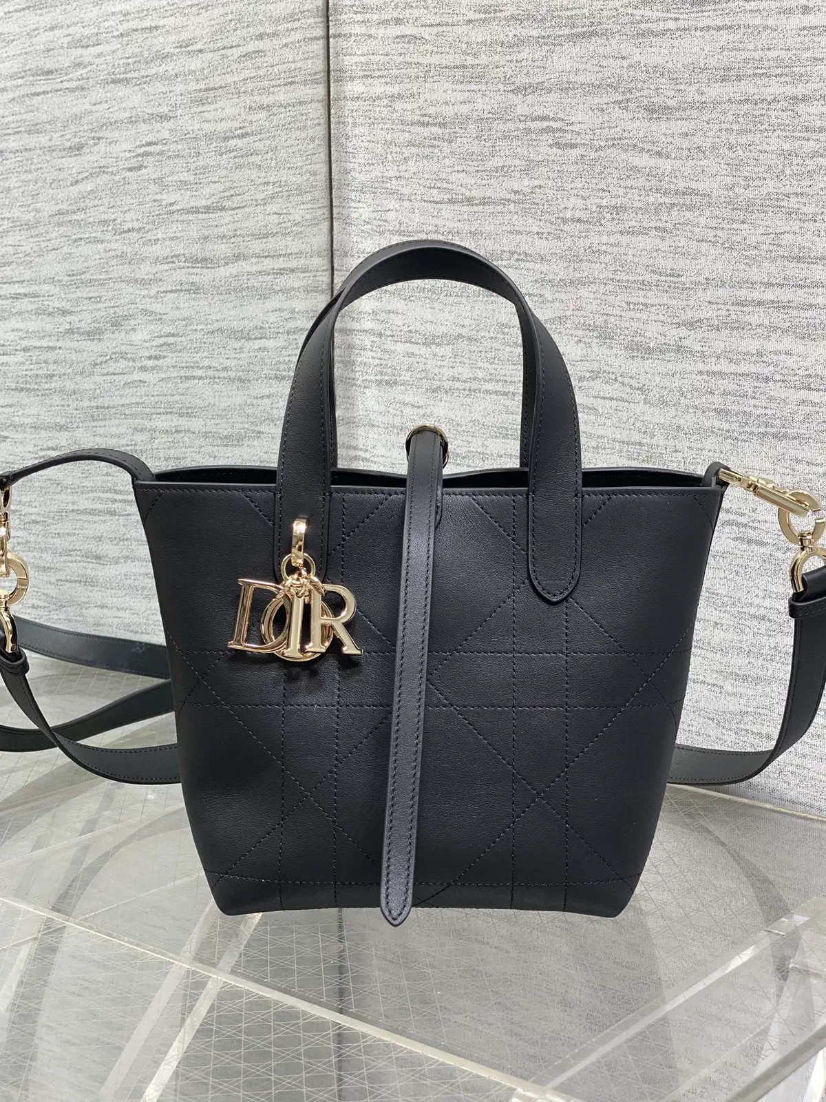 Dior Black Quilted Top Handle Bag with Detachable Shoulder Strap image 1