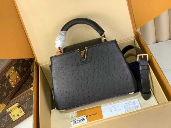 Louis Vuitton Black Ostrich Pattern Capucines BB Top Handle Bag image 1