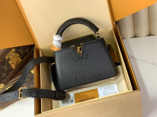 Louis Vuitton Black Ostrich Pattern Mini Capucines Top Handle Bag image 1