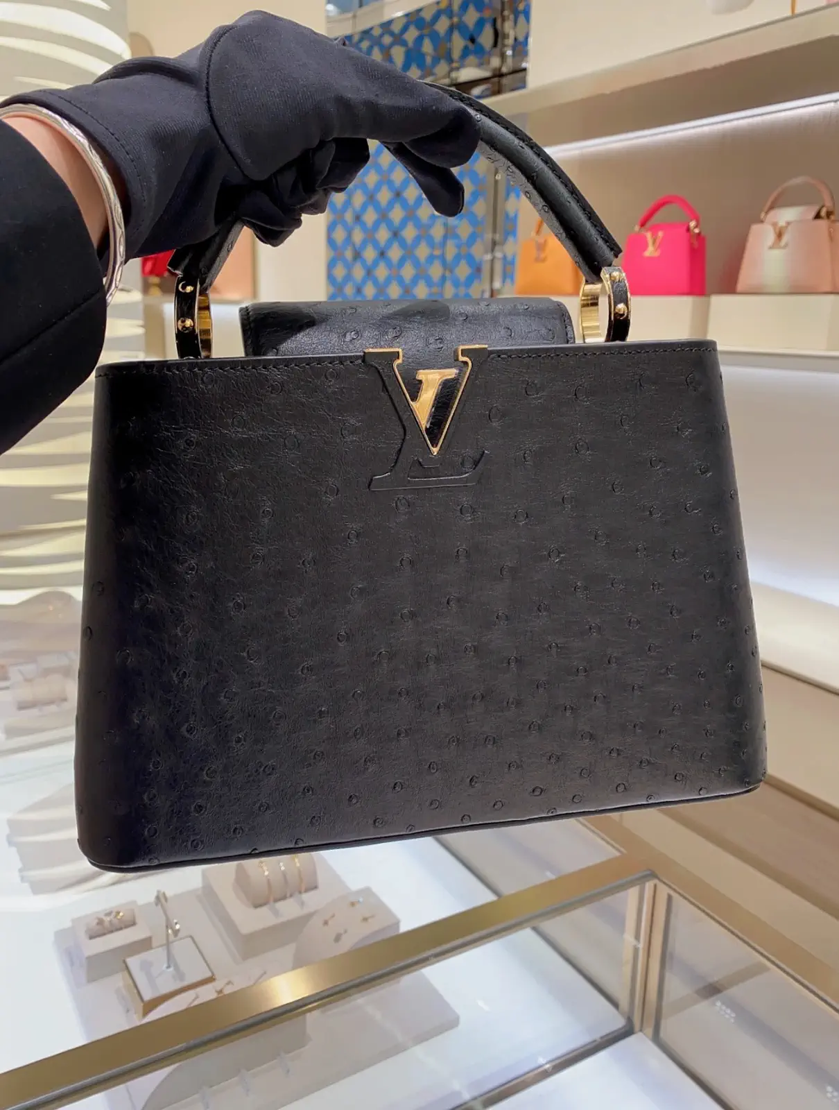 Louis Vuitton Black Ostrich Capucines Mini Top Handle Bag image 1
