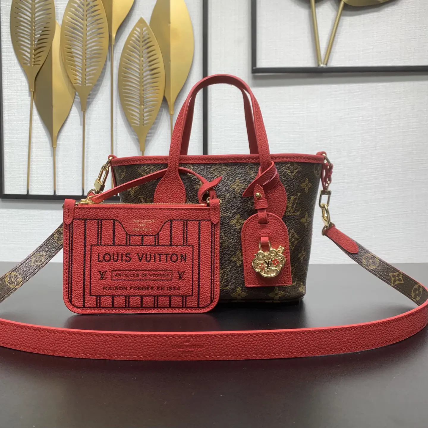 Louis Vuitton Neverfull Inside Out BB Monogram Canvas Tote Bag with Red Trim image 1