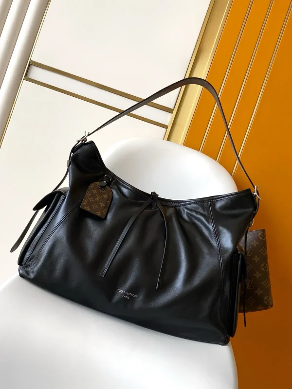 Louis Vuitton Black Leather Carry All Travel Bag image 1