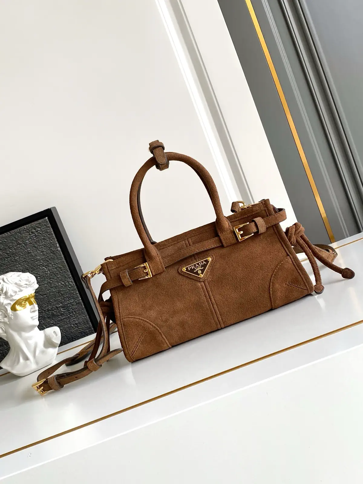 Prada Mini Suede Top Handle Crossbody Bag image 1