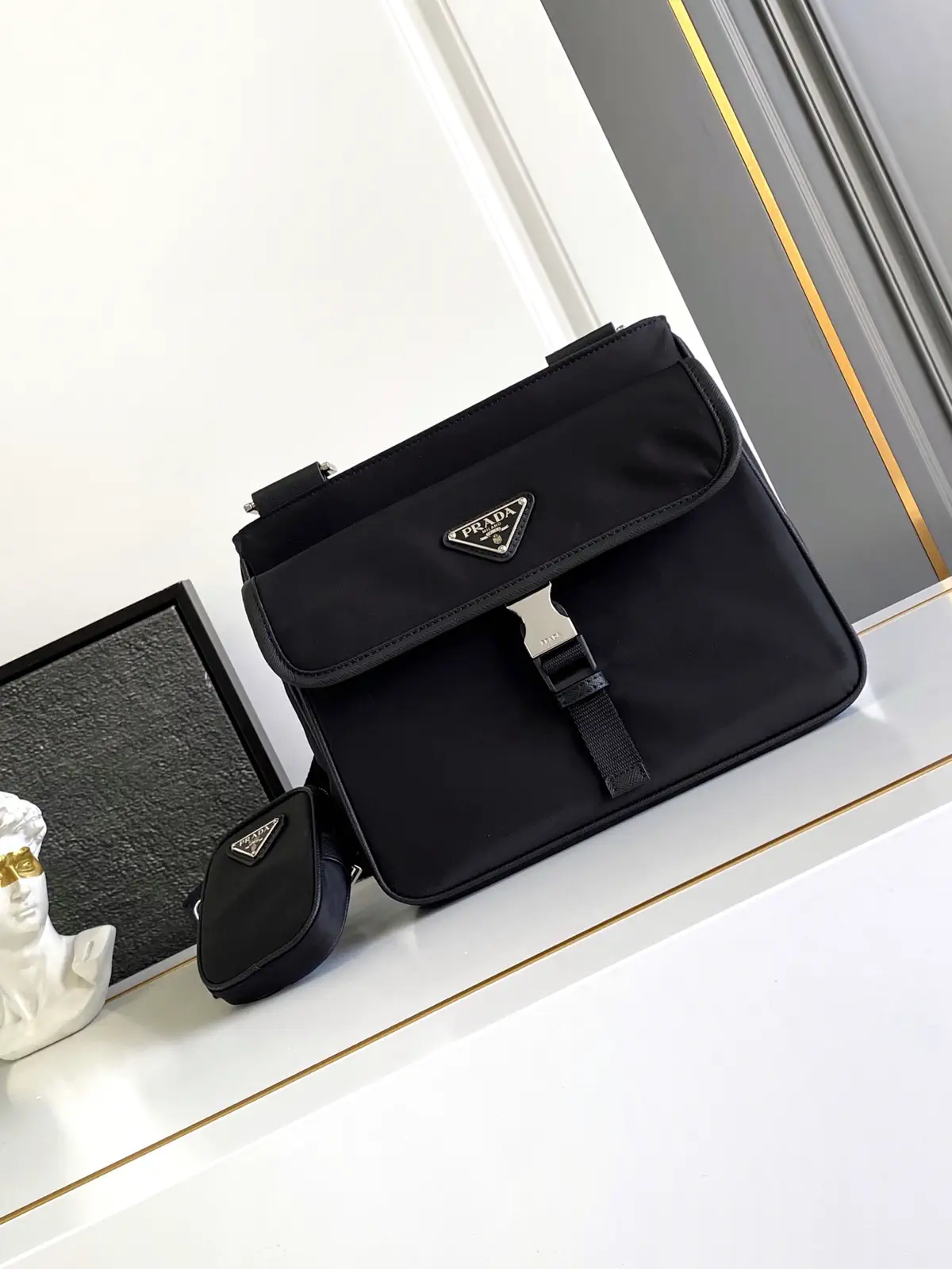 Prada Nylon Crossbody Bag with Detachable Pouch Charm image 1
