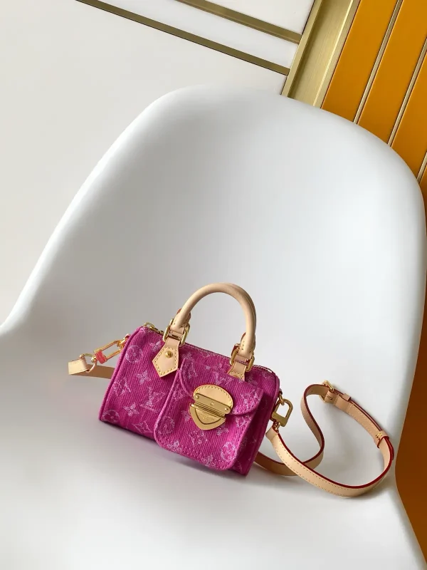 Louis Vuitton Pink Monogram Denim Nano Speedy Top Handle Bag image 1