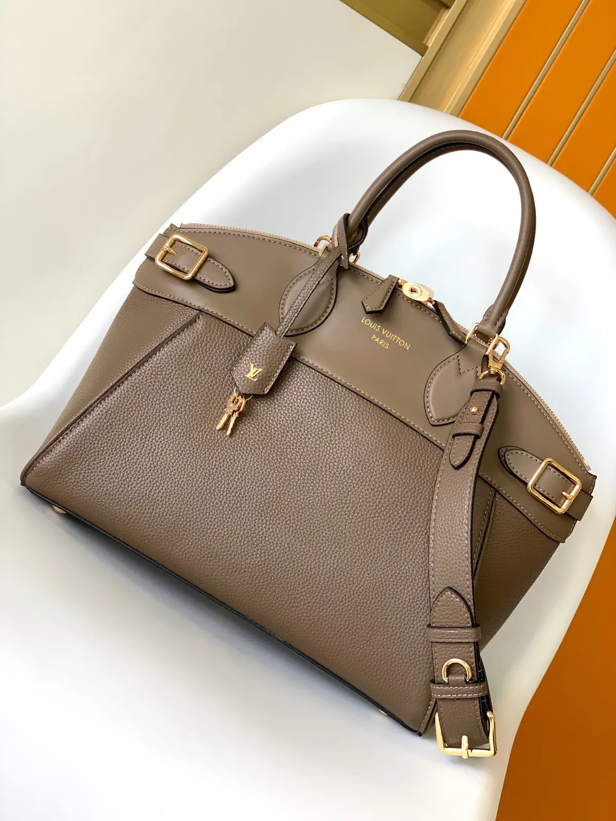 Louis Vuitton Taupe Leather Top Handle Bag image 1