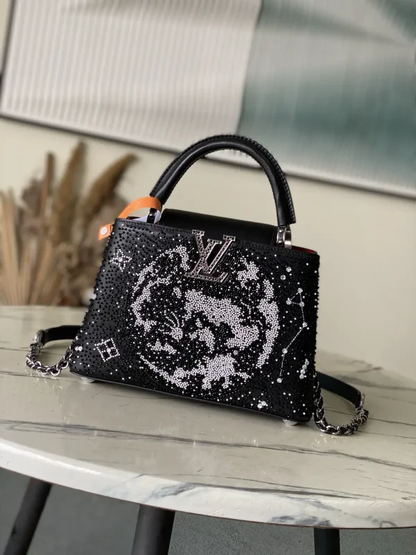 Louis Vuitton Black Beaded Moon Motif Capucines Mini Top Handle Bag image 1