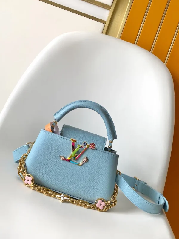 Louis Vuitton Light Blue Taurilon Leather Capucines East West Mini Bag image 1