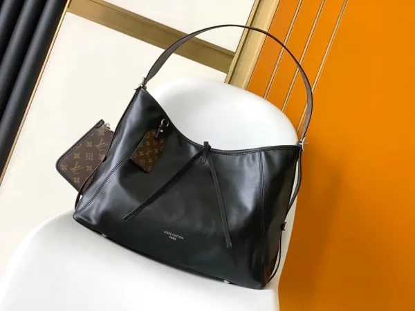 Louis Vuitton Black Leather CarryAll Dark Shoulder Bag image 1
