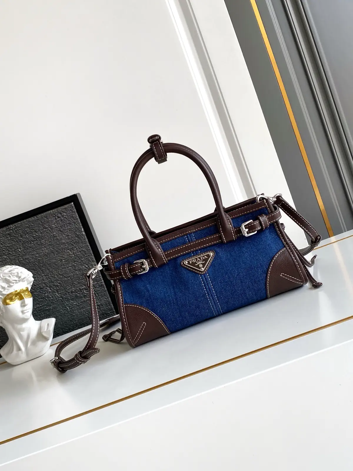 Prada Denim Mini Top Handle Bag with Detachable Strap image 1