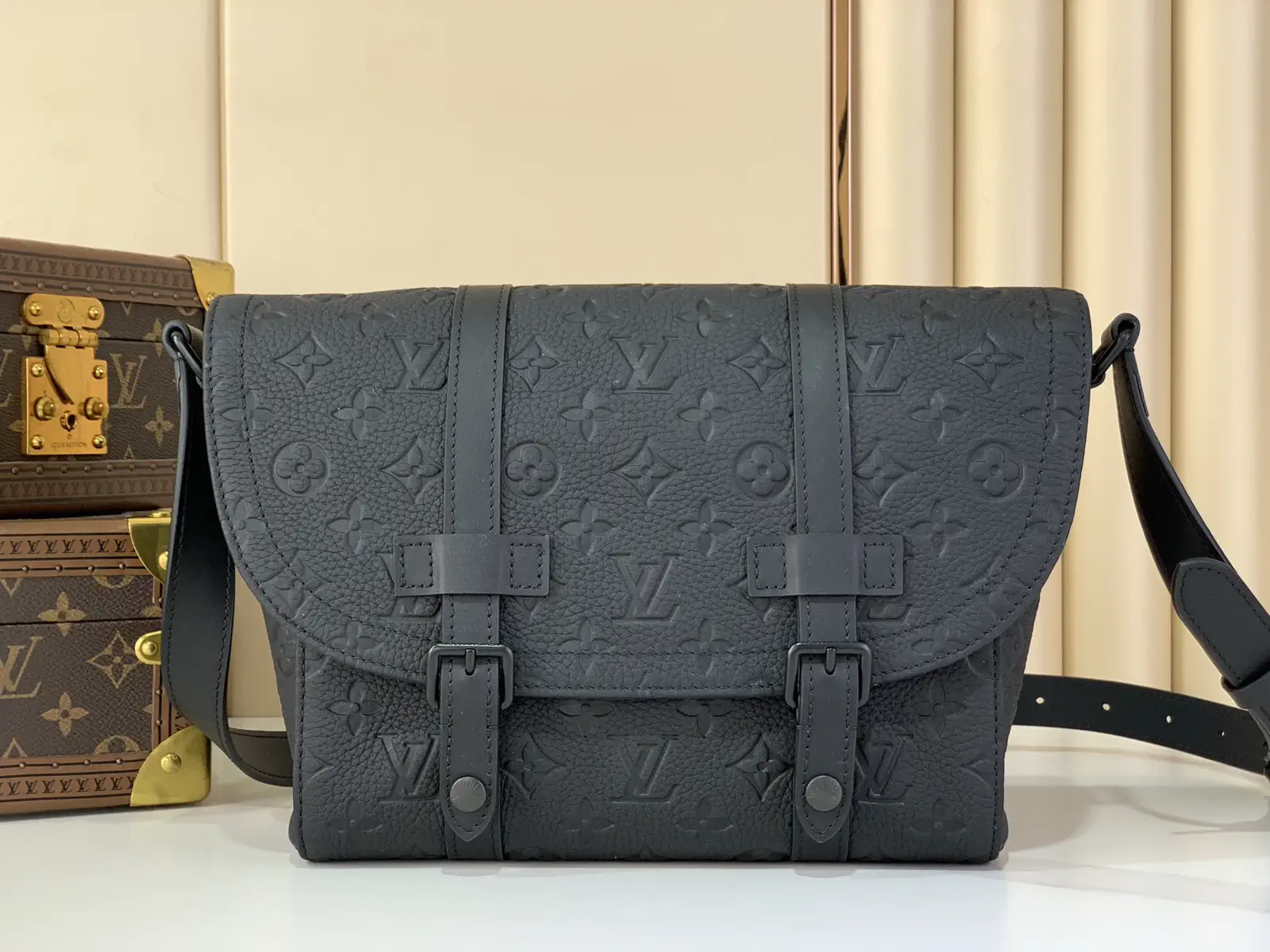 Louis Vuitton Black Monogram Embossed Messenger Bag image 1