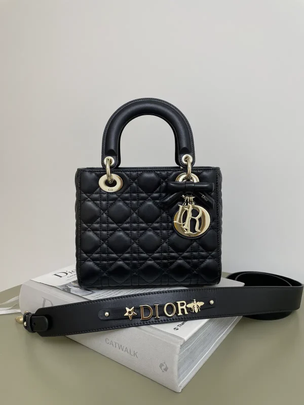 Dior Black Quilted Top Handle Bag with Bow Detail image 1