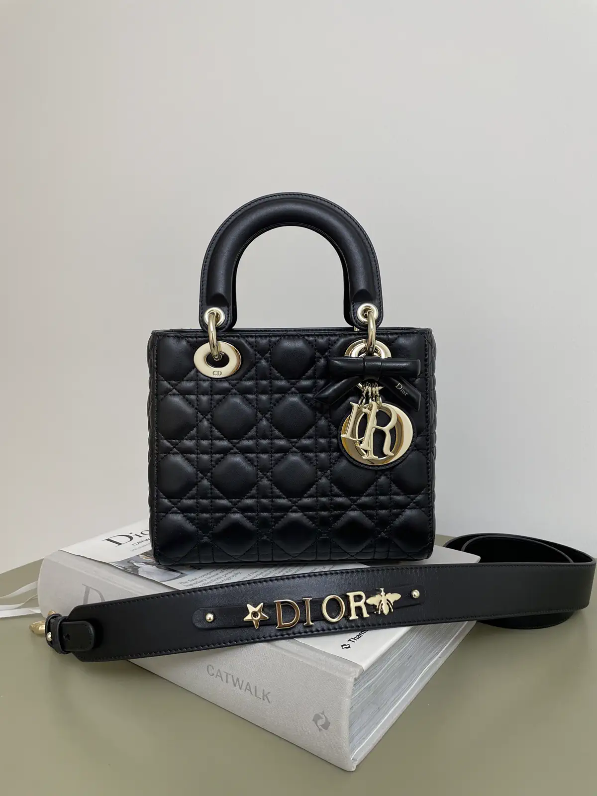 Dior Black Quilted Top Handle Bag with Bow Detail image 1
