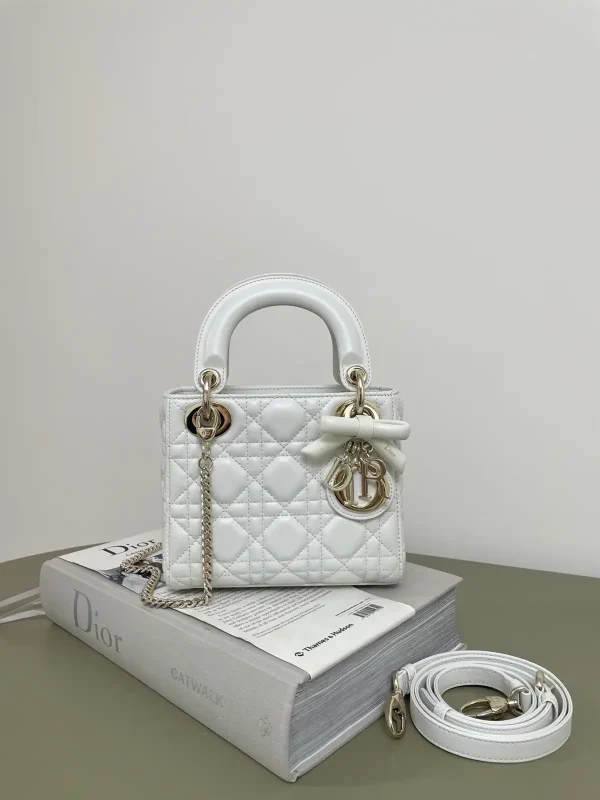 Dior White Quilted Bow Detail Top Handle Bag image 1