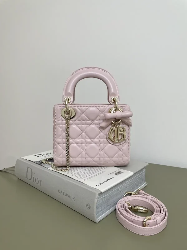 Dior Light Pink Quilted Top Handle Bag with Bow Charm image 1