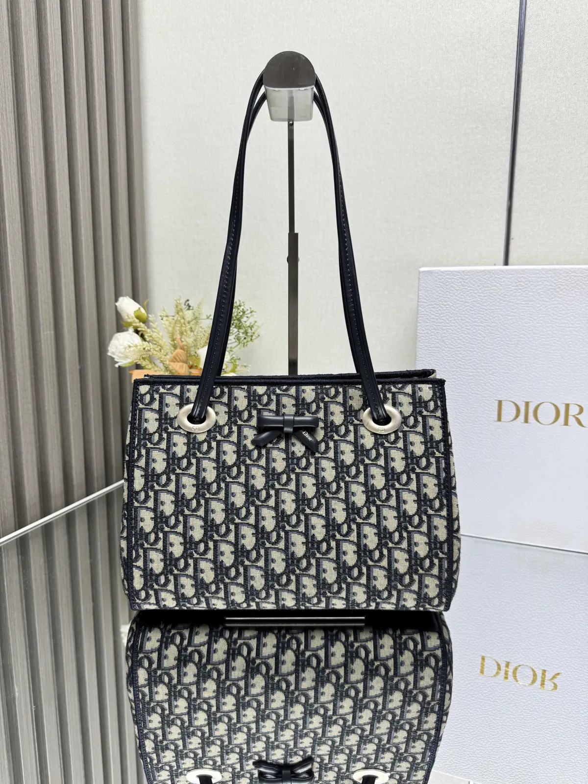 Dior Oblique Print Small Tote Bag with Bow Detail image 1