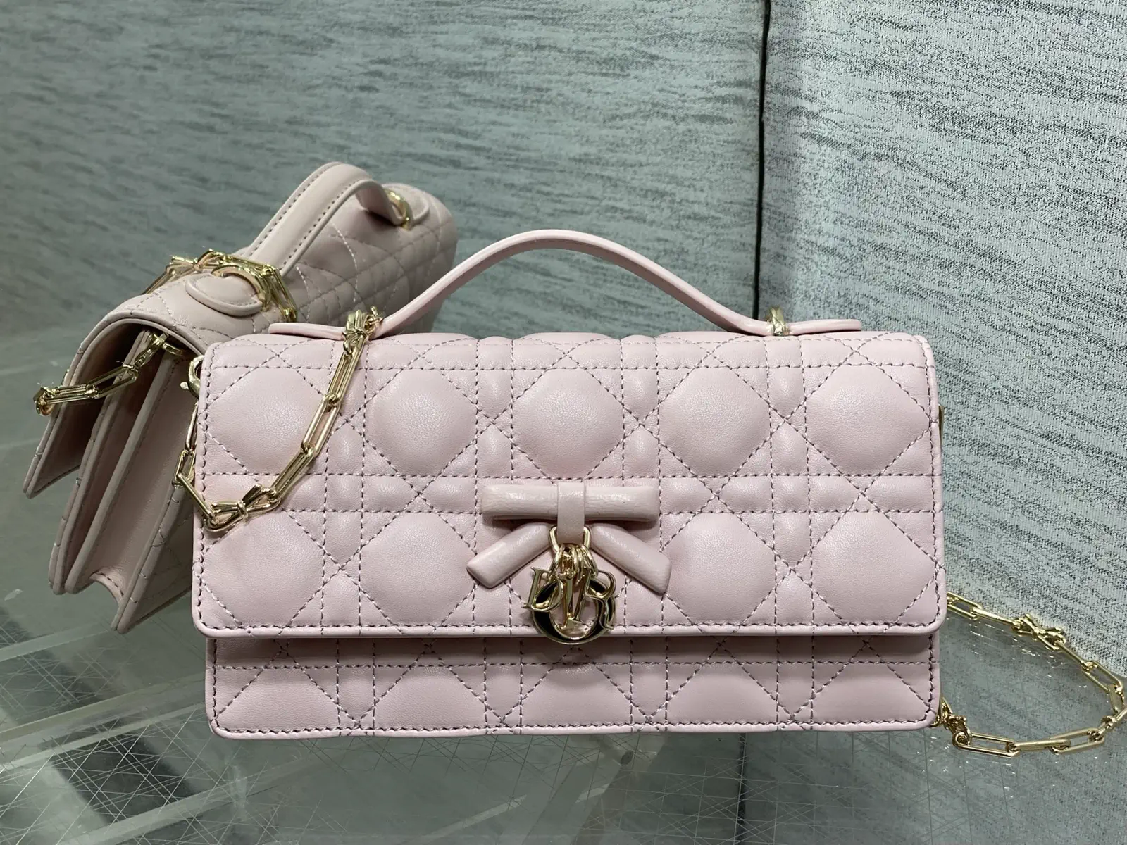 Dior Light Pink Quilted Bow Chain WOC Bag image 1