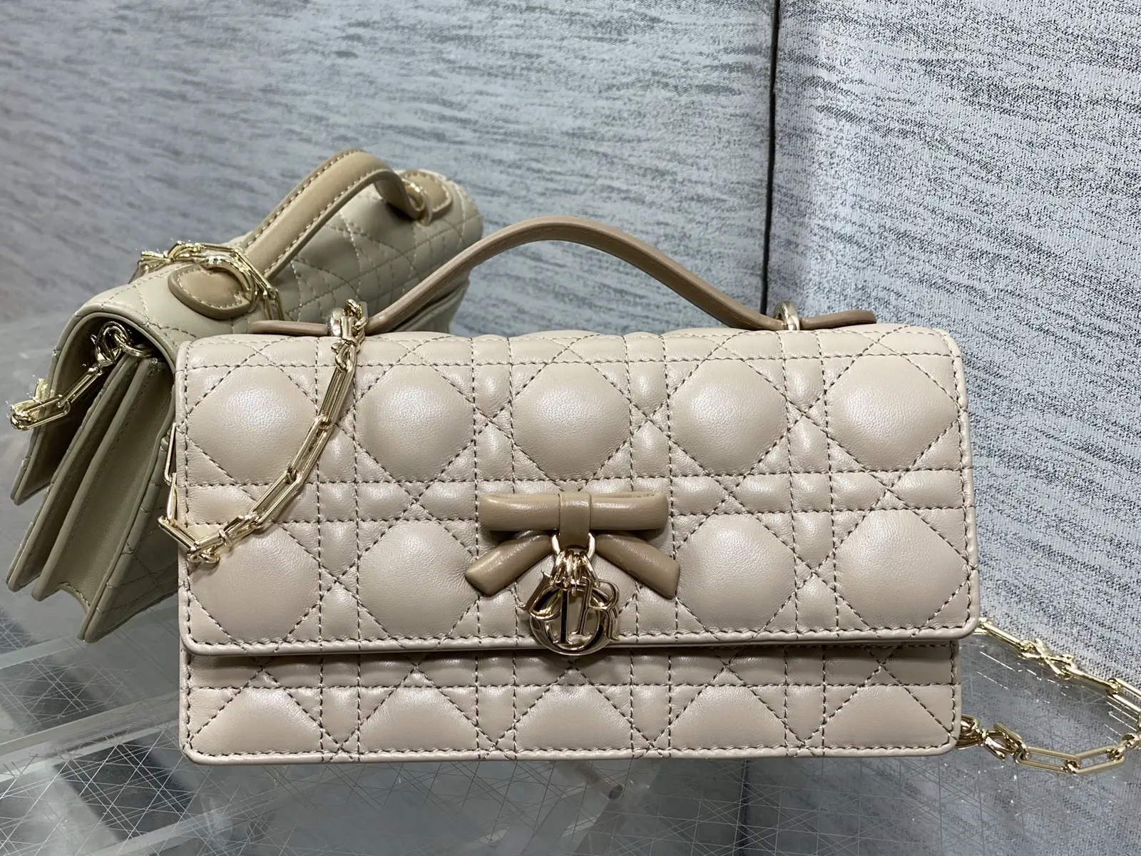 Dior Beige Quilted Bow Chain WOC Bag image 1
