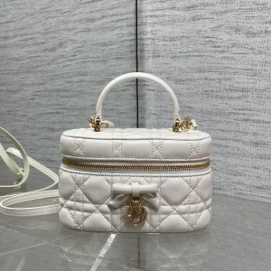 Dior White Quilted Bow Cosmetic Bag image 1