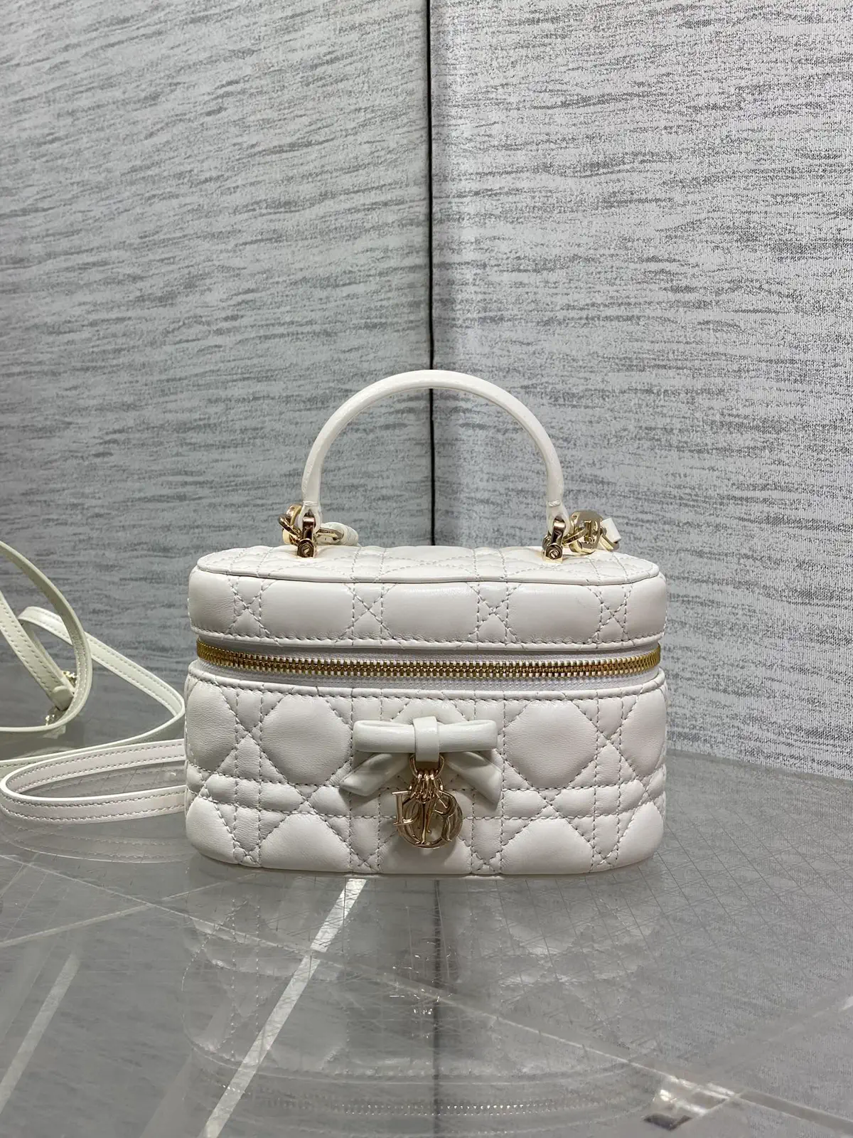 Dior White Quilted Bow Cosmetic Bag image 1