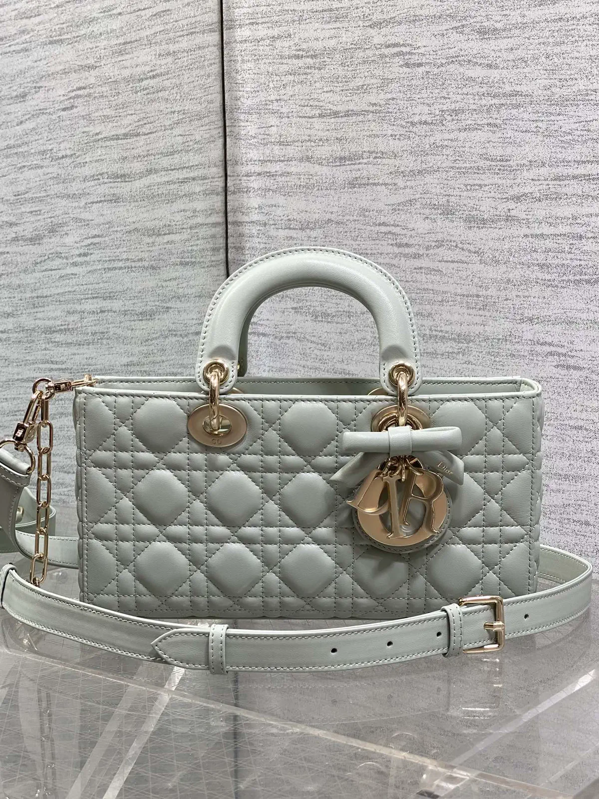 Dior Quilted Top Handle Bag with Bow Charm image 1