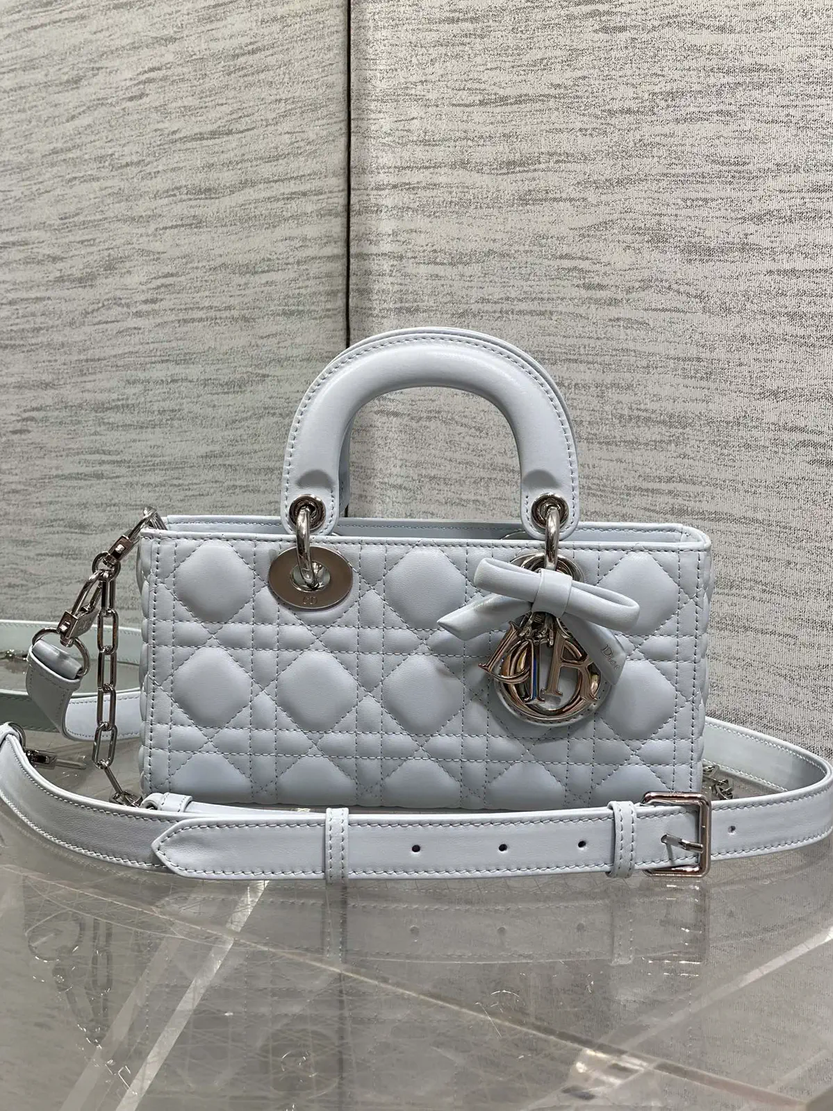 Dior Light Blue Quilted Top Handle Bag image 1