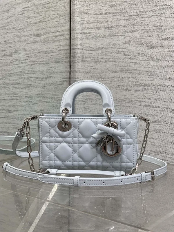 Dior Light Blue Quilted D-Joy Top Handle Bag with Bow Charm image 1