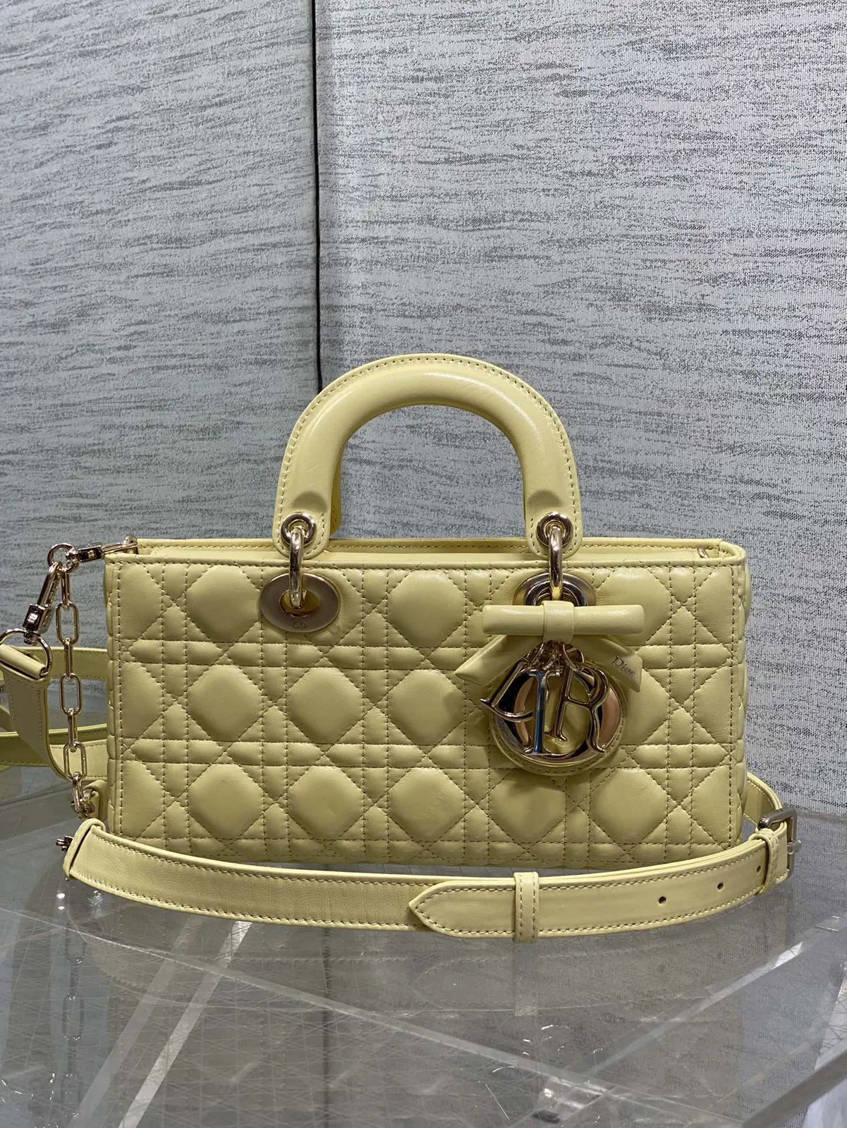 Dior Light Yellow Quilted Top Handle Bag image 1