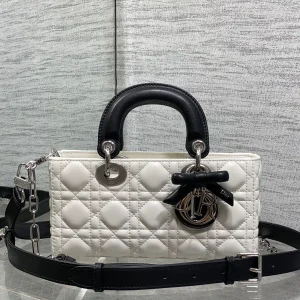 Dior White Quilted D-Joy Top Handle Bag with Black Trim image 1