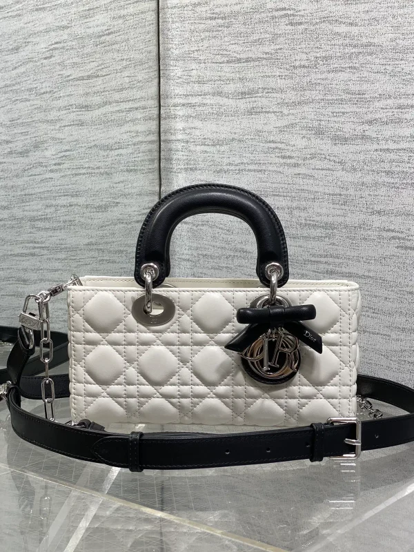 Dior White Quilted D-Joy Top Handle Bag with Black Trim image 1