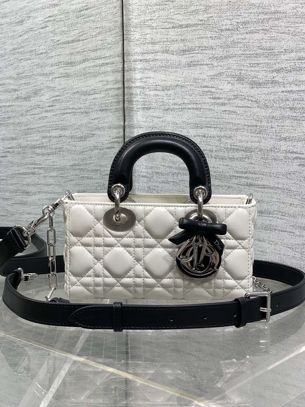 Dior Quilted Mini Top Handle Bag with Bow Charm image 1