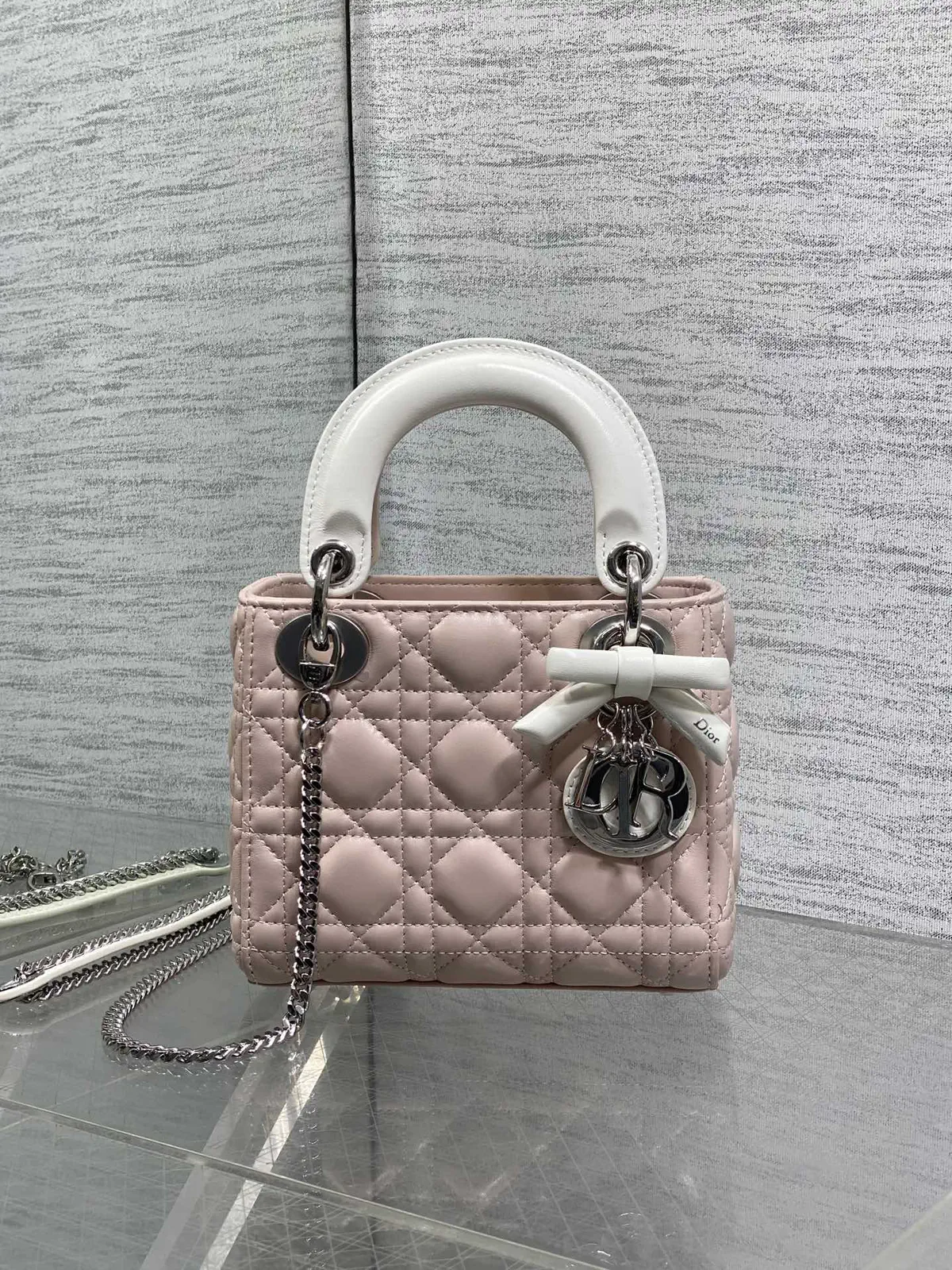 Dior Quilted Top Handle Bag with Bow Charm image 1