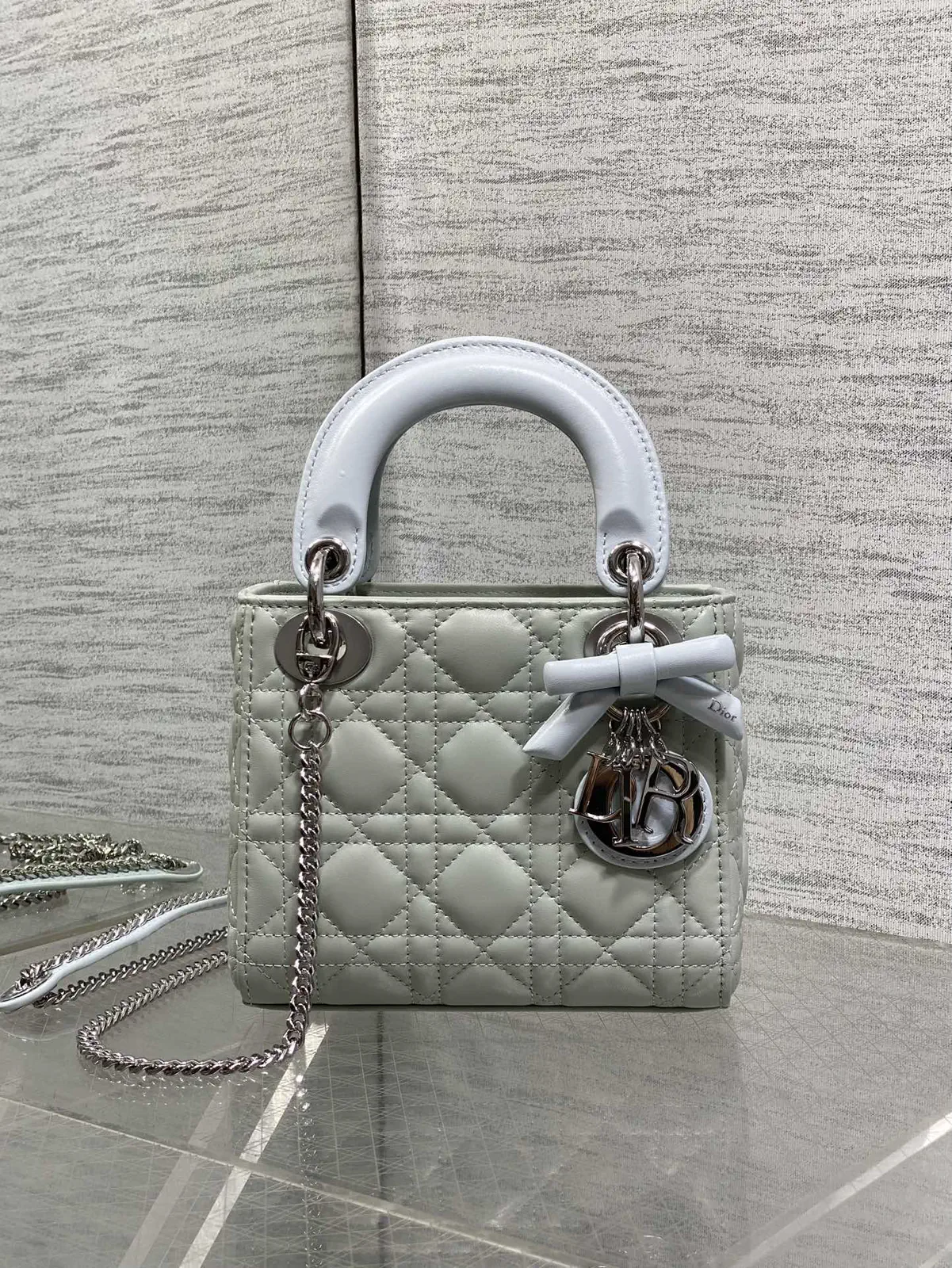 Dior Quilted Mini Top Handle Bag with Bow Charm image 1