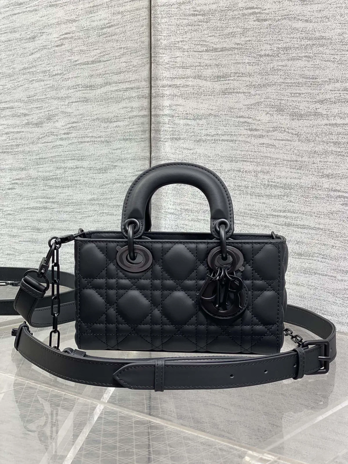 Dior Matte Black Quilted D-Joy Mini Top Handle Bag image 1
