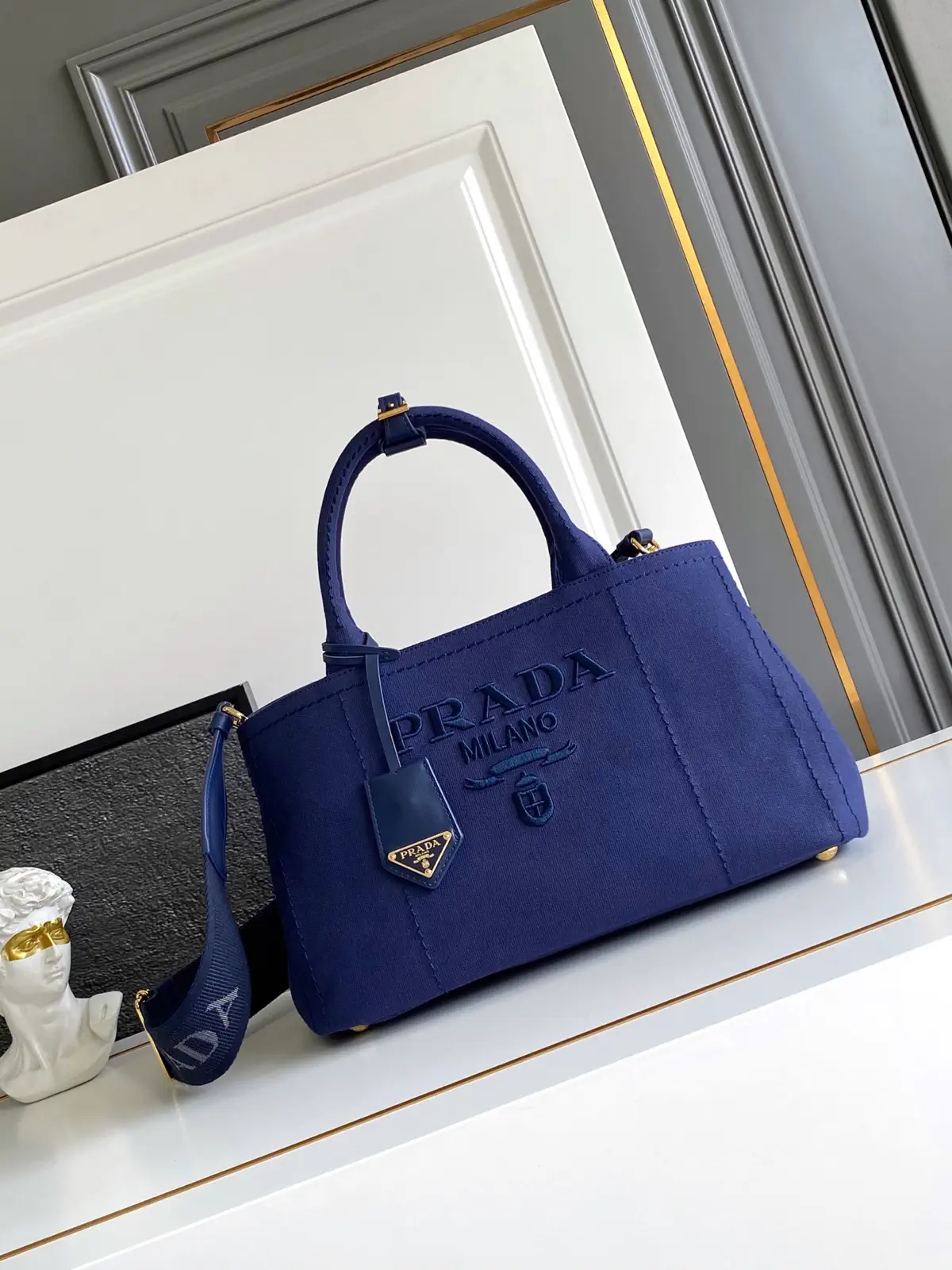 Prada Navy Canvas Top Handle Bag image 1