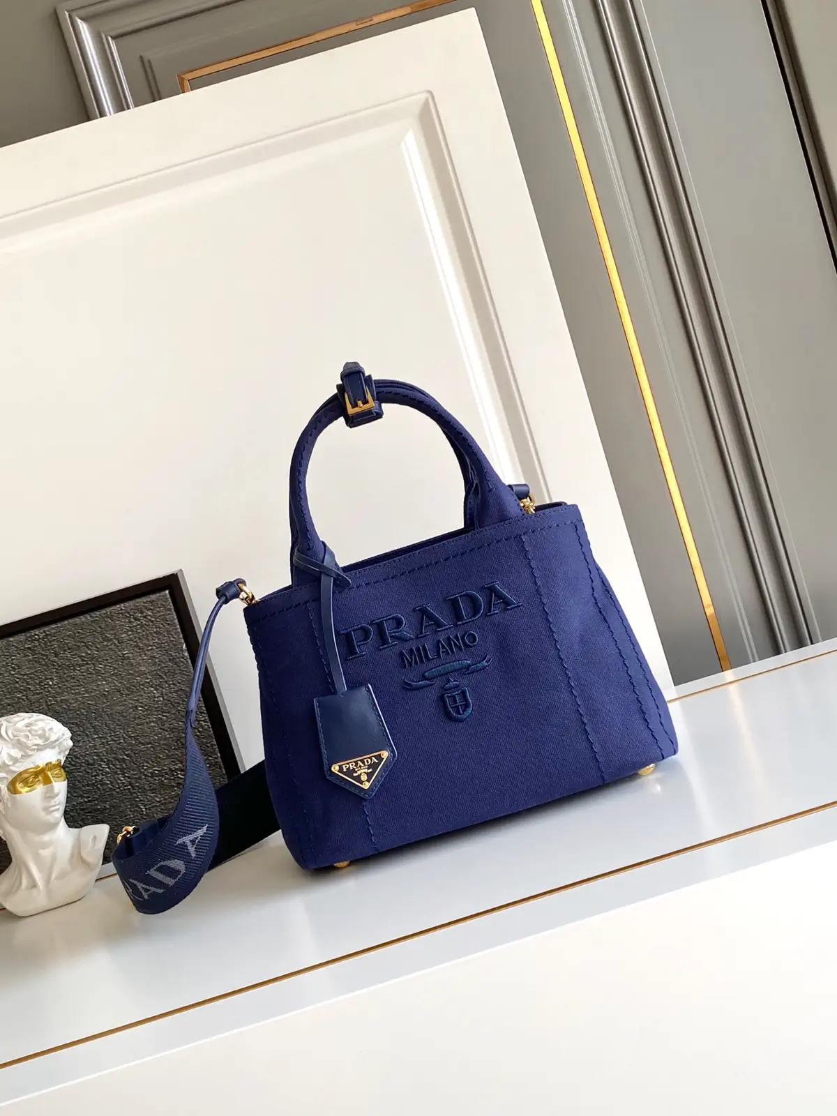 Prada Navy Canvas Mini Top Handle Bag image 1