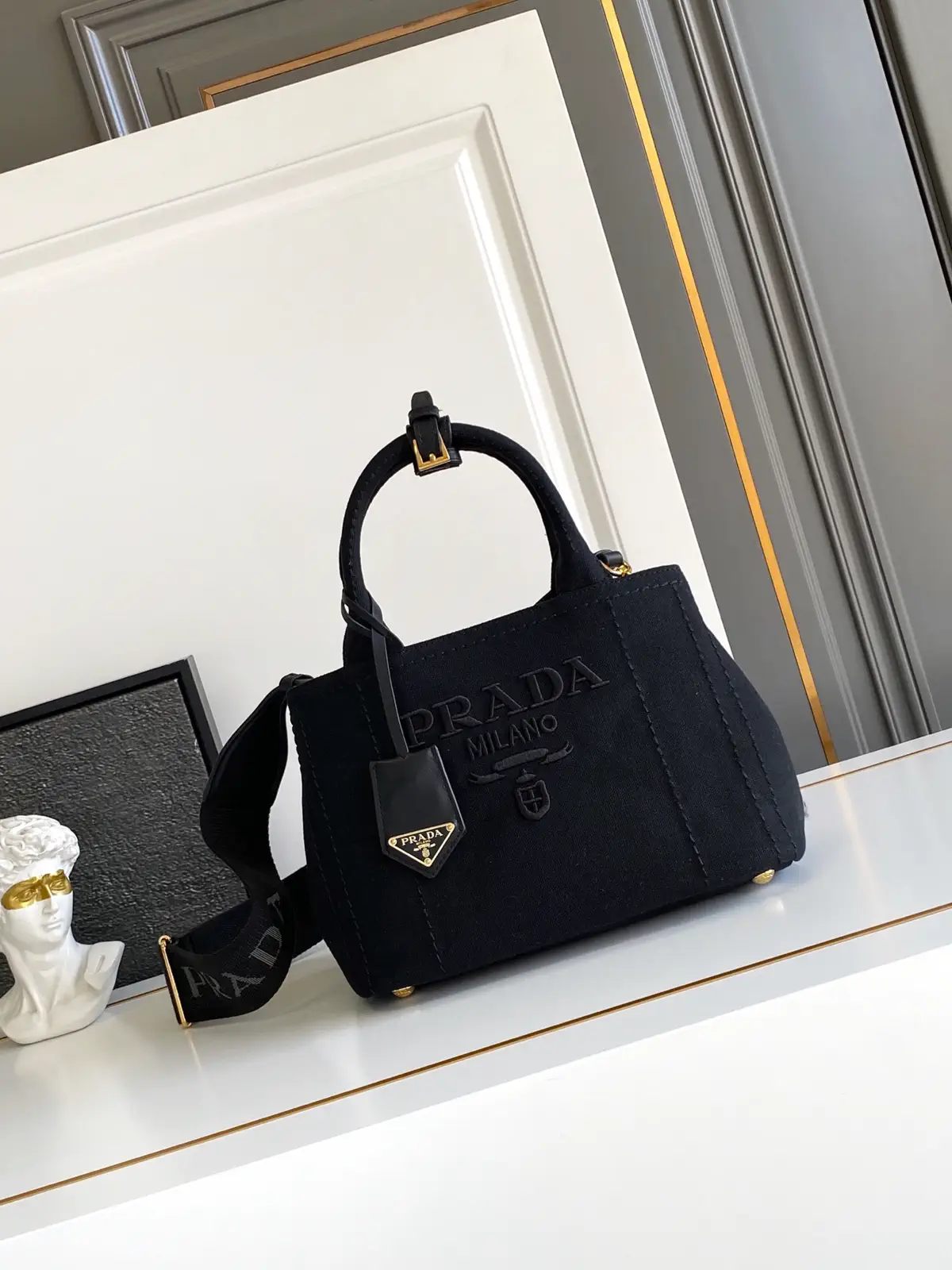 Prada Black Canvas Mini Top Handle Bag image 1