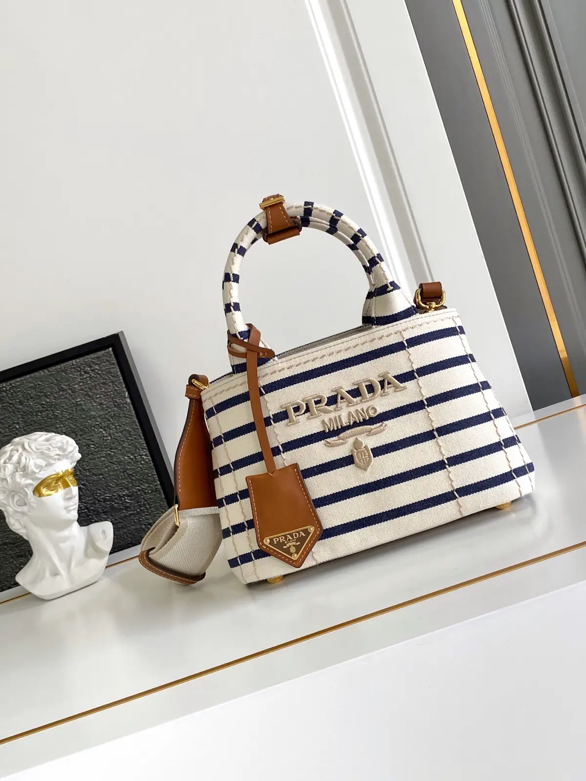 Prada Striped Canvas Mini Top Handle Bag image 1