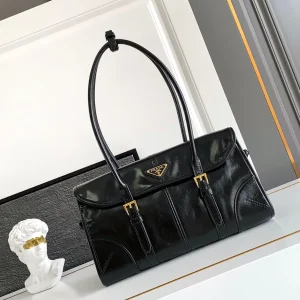 Prada Black Leather Shoulder Bag with Double Buckles image 1