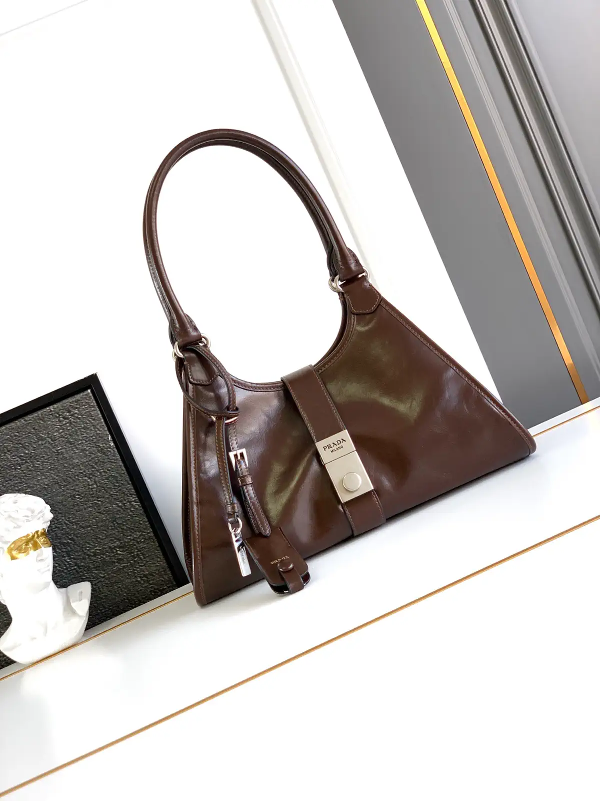 Prada Brown Buckle Closure Shoulder Bag image 1
