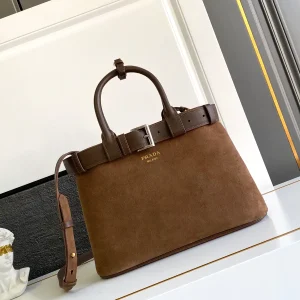 Prada Suede Top Handle Bag with Detachable Shoulder Strap image 1