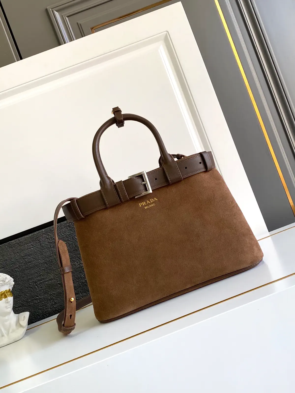 Prada Suede Top Handle Bag with Detachable Shoulder Strap image 1